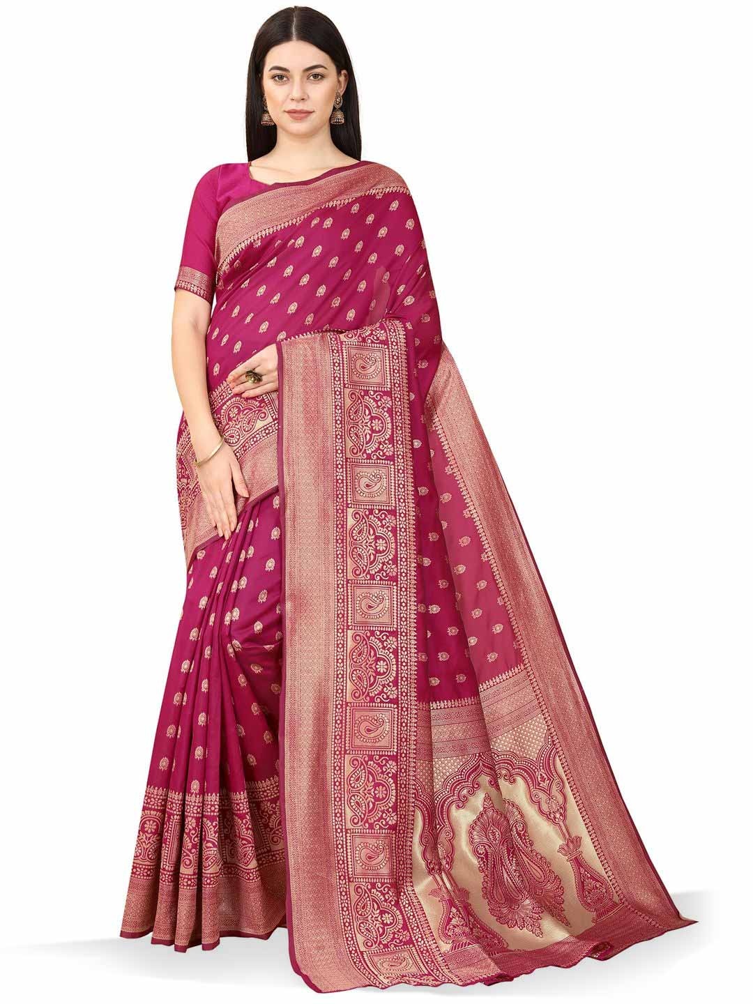 

Quelea Ethnic Motifs Woven Design Zari Pure Silk Banarasi Saree, Pink