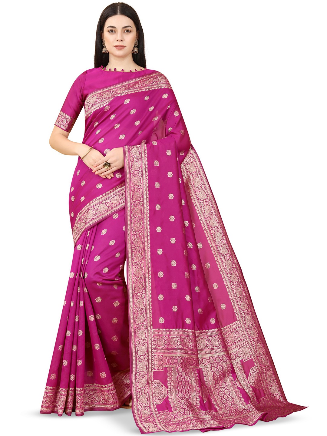 

Quelea Ethnic Motifs Woven Design Zari Pure Silk Banarasi Saree, Pink