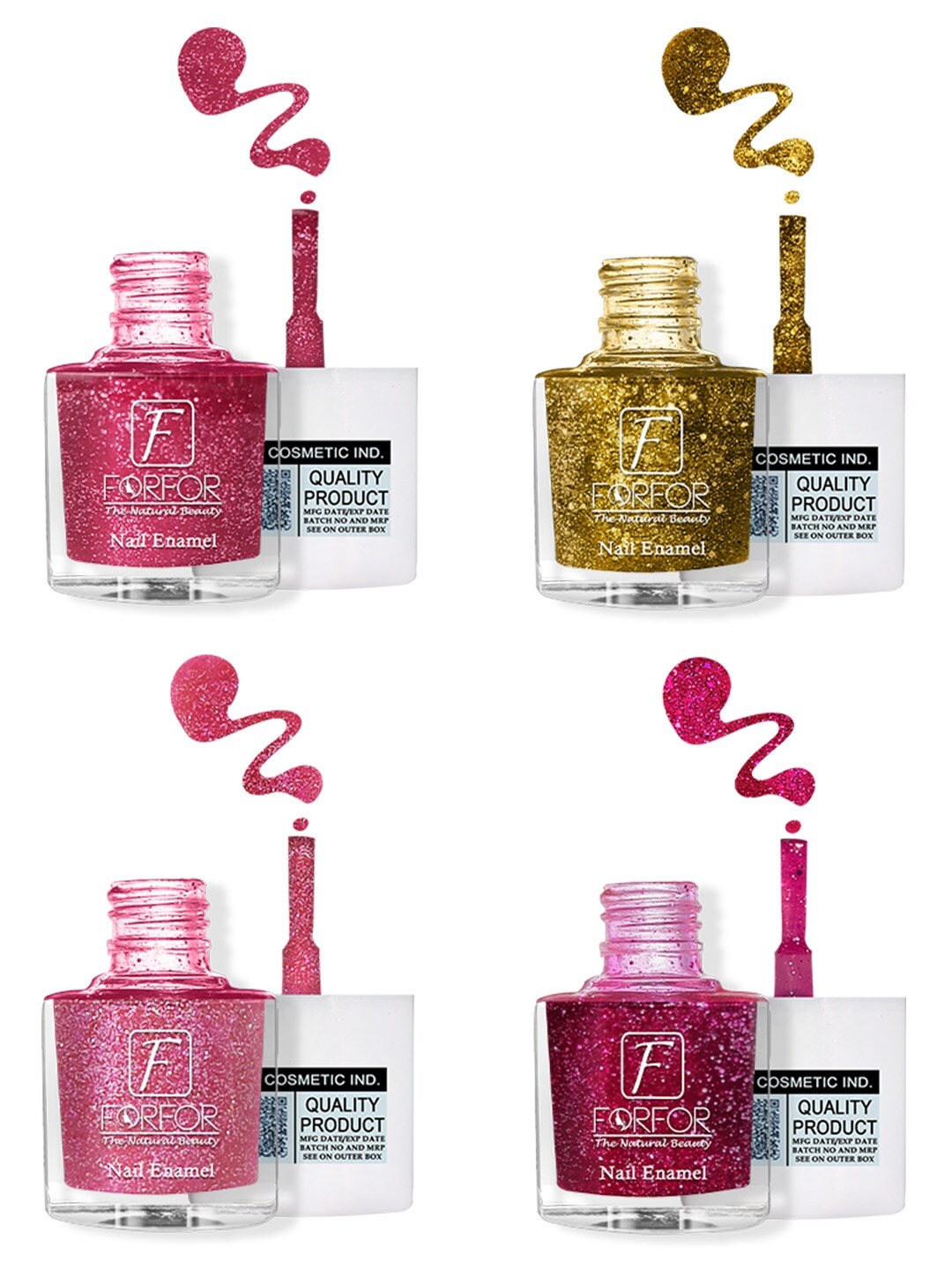 

FORFOR High Shine 4-Pcs Glitter Nail Polish-5ml Each-Pink-Baby Pink-Light Pink-Yellow, Multi