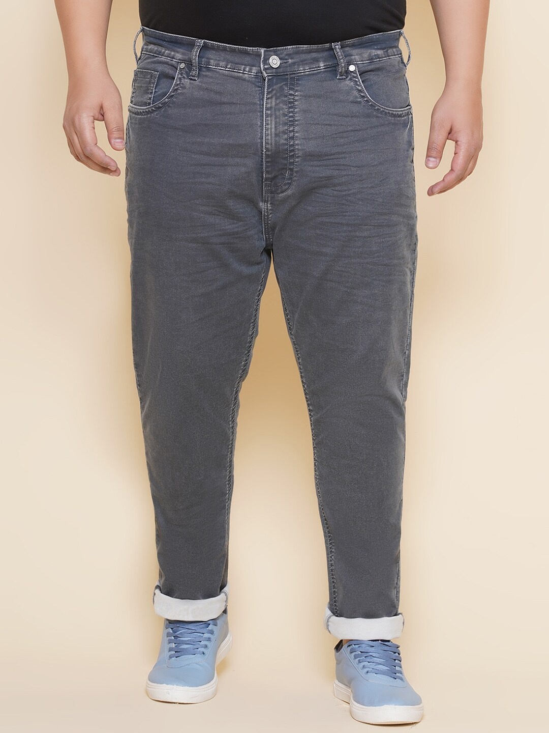 

John Pride Plus Size Men Mid-Rise Clean Look Stretchable Jeans, Grey