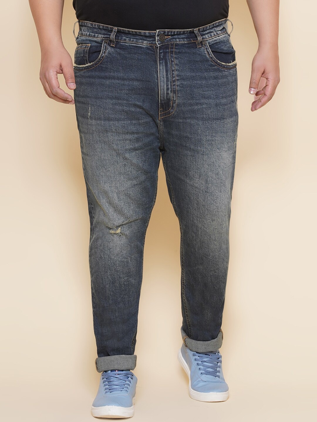 

John Pride Men Plus Size Mid Rise Stretchable Jeans, Blue