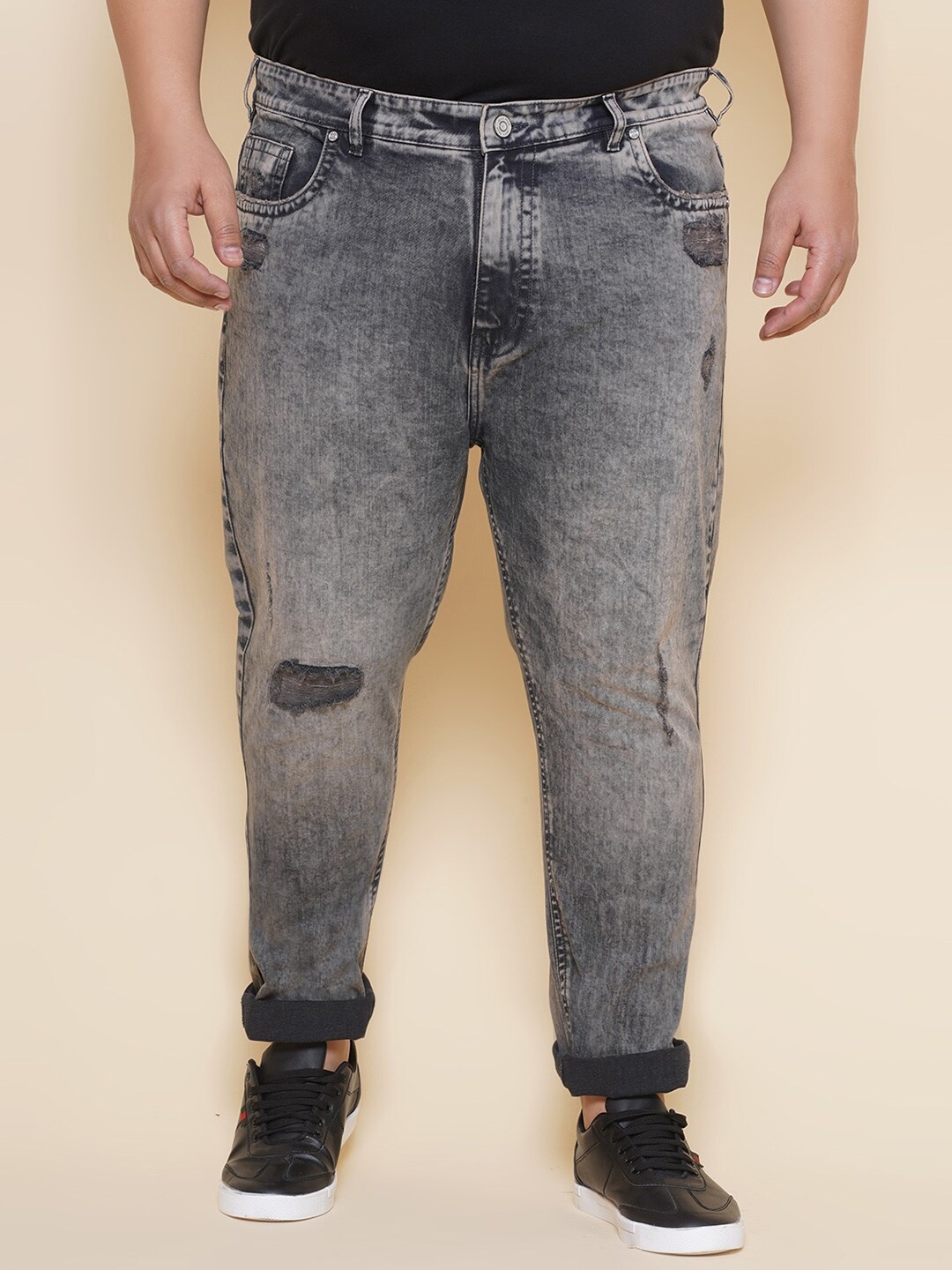 

John Pride Men Plus Size Mid Rise Stretchable Jeans, Grey