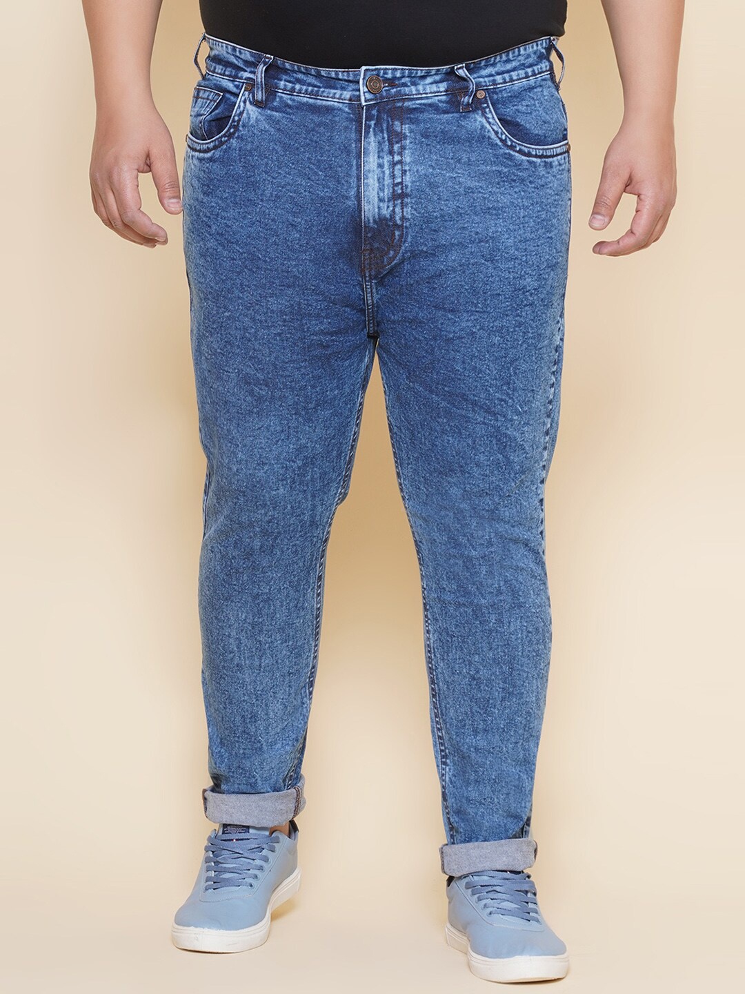 

John Pride Men Plus Size Mid Rise Stretchable Jeans, Blue