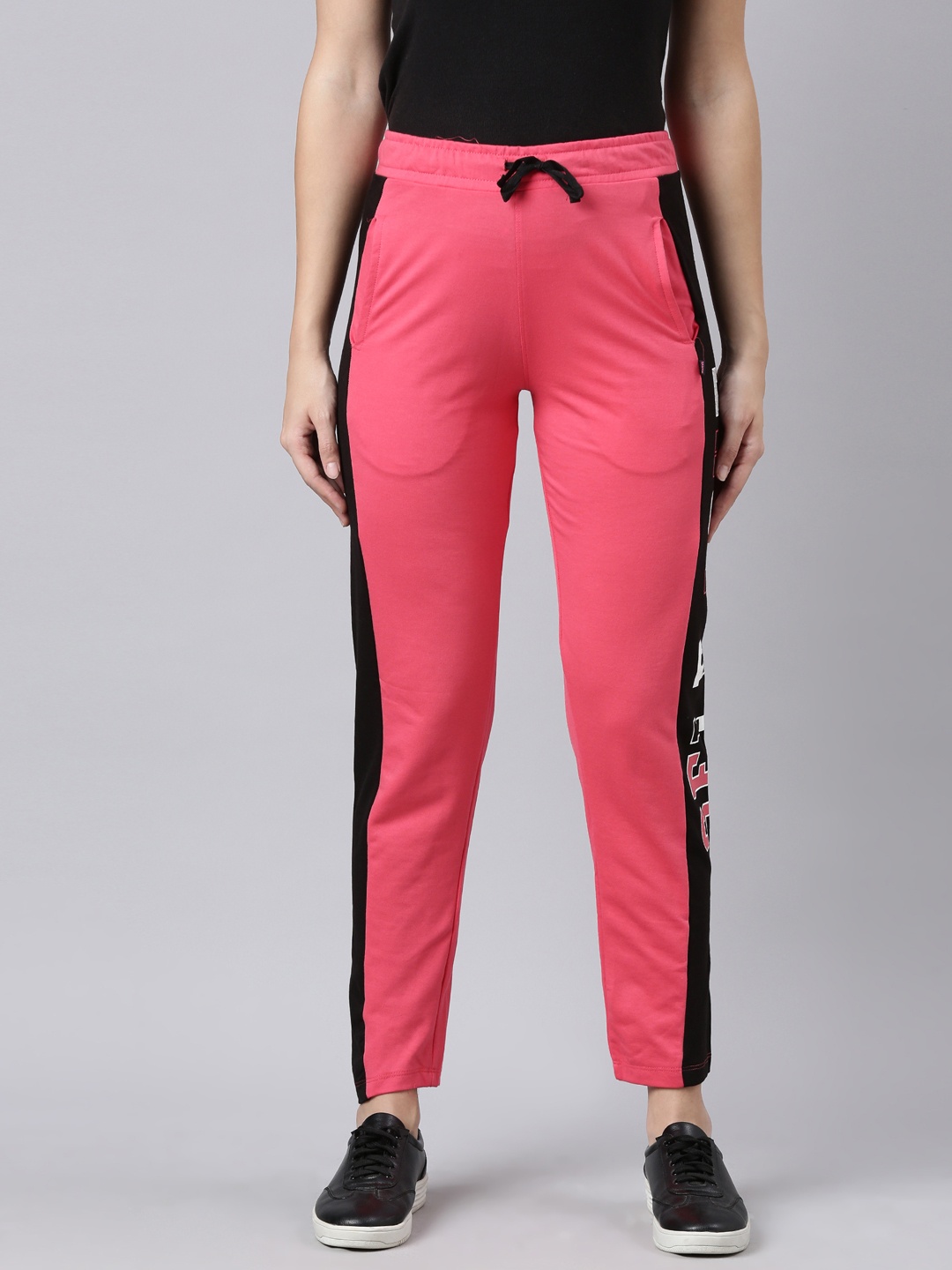 

DIXCY SCOTT Slimz Women Mid-Rise Typography Printed Track Pant, Pink