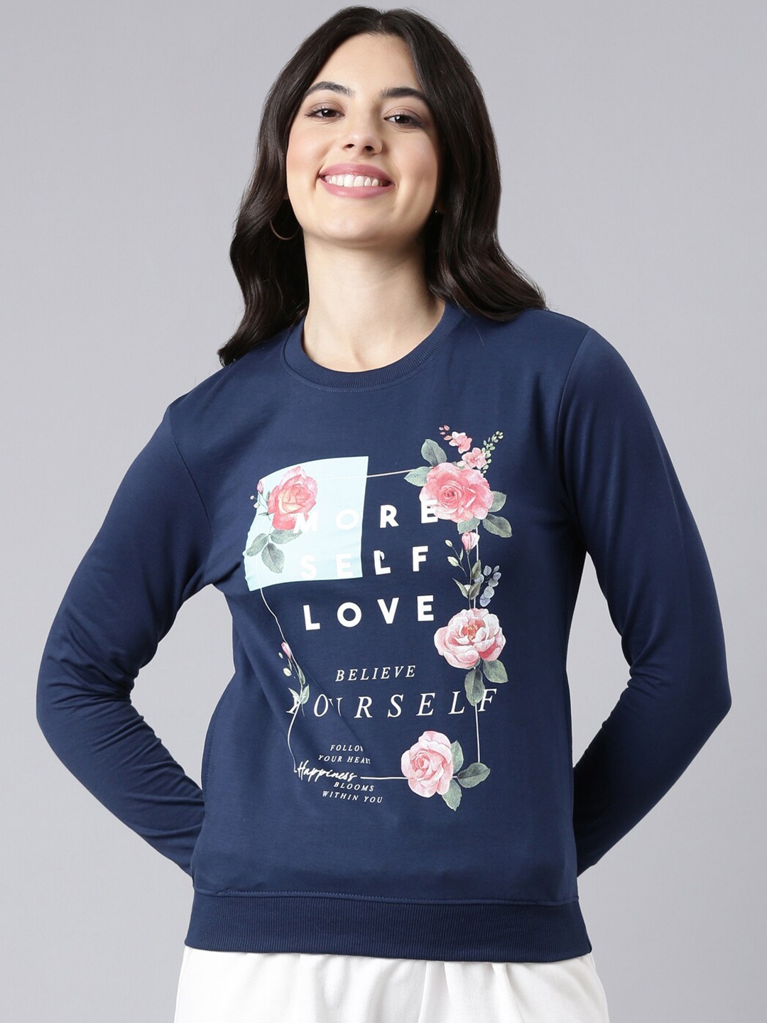 

DIXCY SCOTT Slimz Floral Printed Round Neck Sweatshirt, Blue