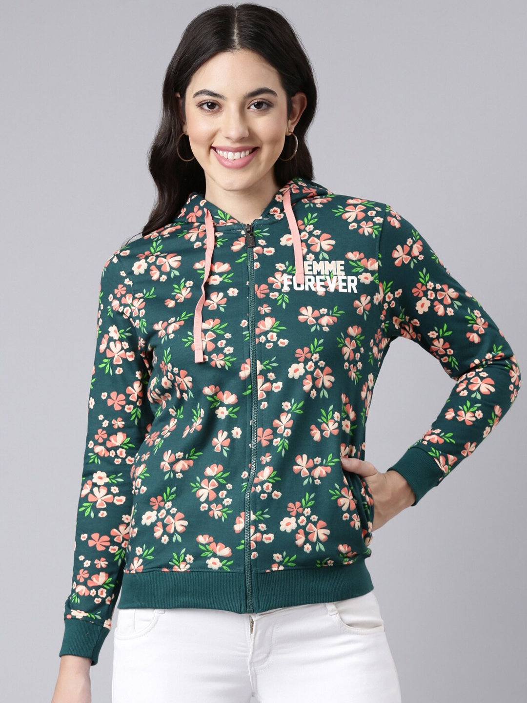 

DIXCY SCOTT Slimz Floral Printed Hooded Sweatshirt, Teal