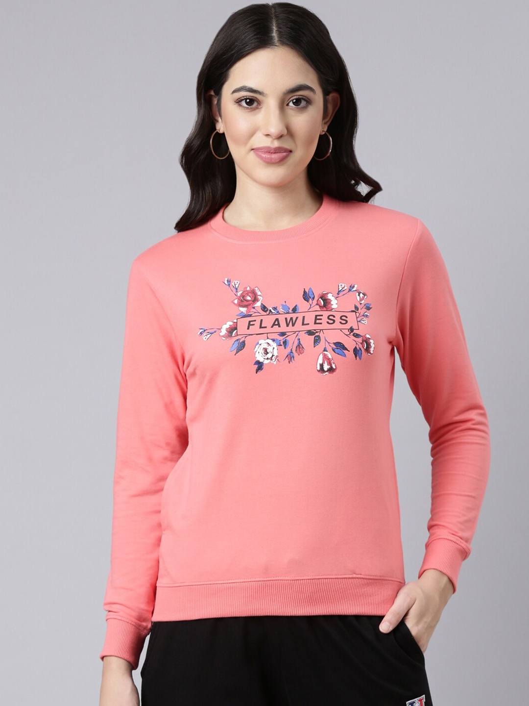 

DIXCY SCOTT Slimz Floral Printed Cotton Round Neck Pullover Sweatshirt, Pink