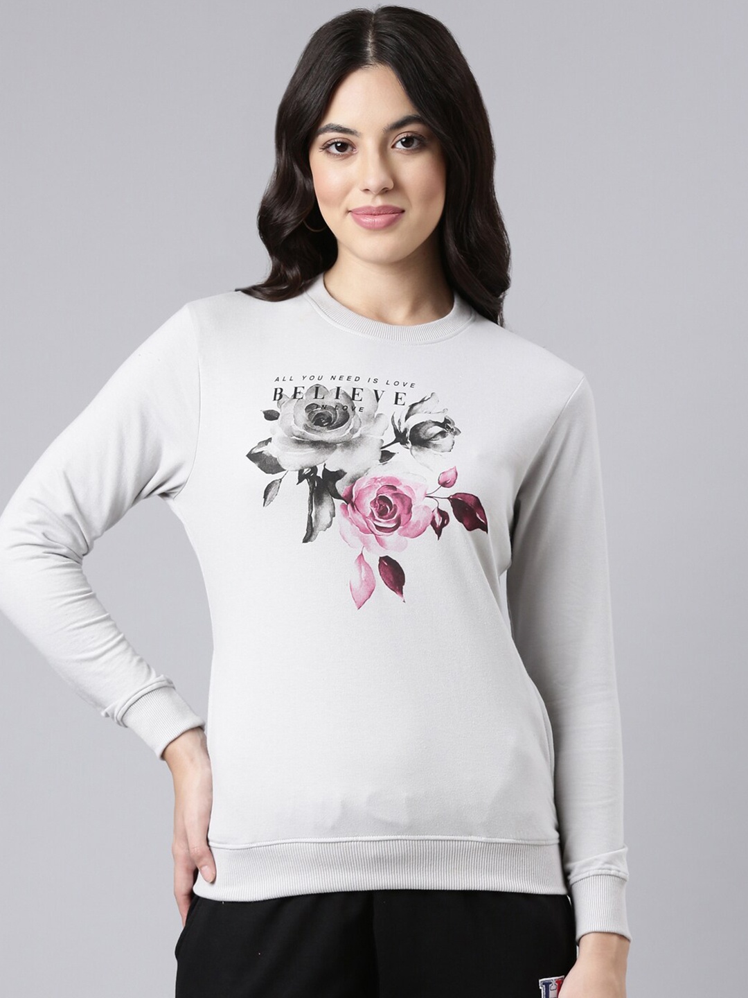 

DIXCY SCOTT Slimz Floral Printed Cotton Round Neck Pullover Sweatshirt, Blue