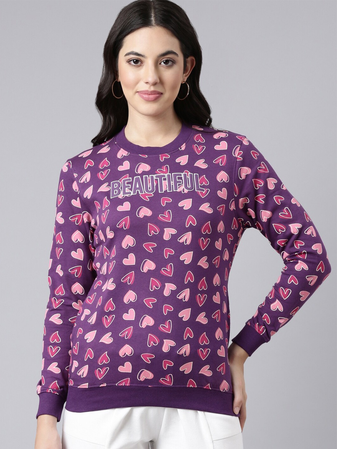 

DIXCY SCOTT Slimz Geometric Printed Round Neck Long Sleeves Sweatshirt, Purple