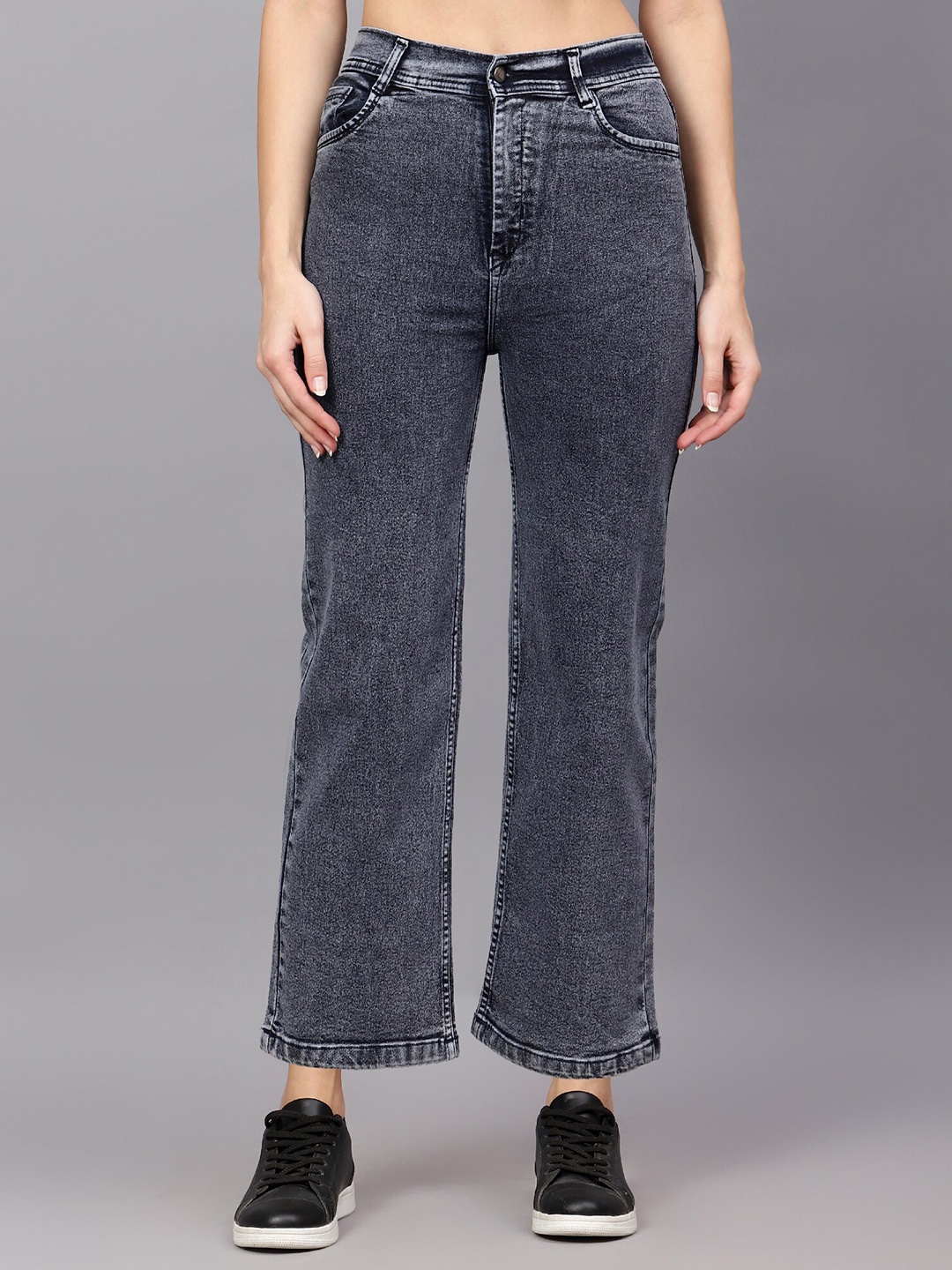 

TYFFYN Women Jean Slim Fit High-Rise Heavy Fade Stretchable Jeans, Grey