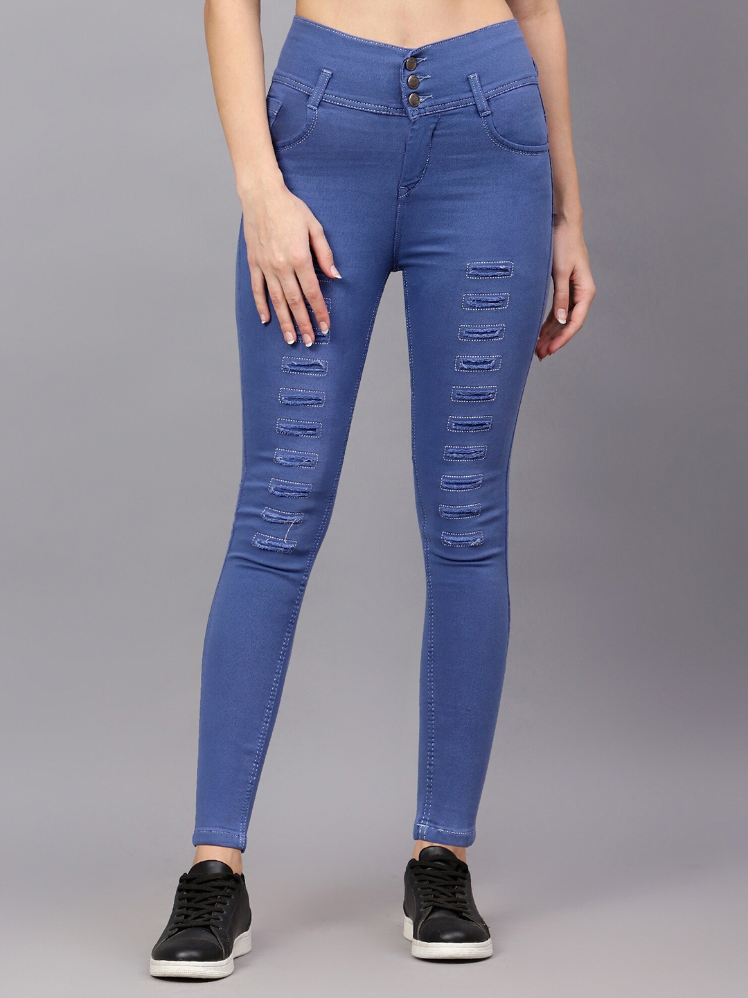

TYFFYN Women Jean Slim Fit Mildly Distressed Stretchable Jeans, Blue