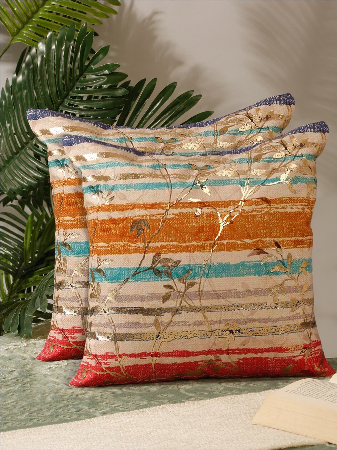 

NISRAG HOME Beige & Rust Floral Velvet Square Cushion Covers