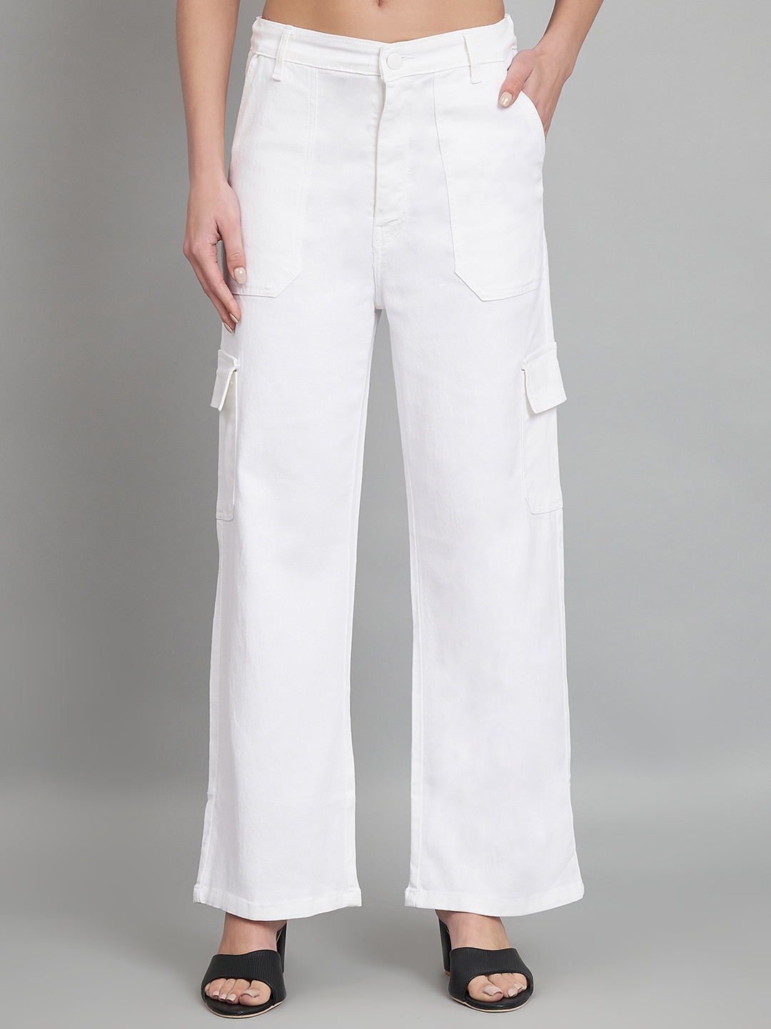 

BAESD Women Jean Relaxed Fit Mid-Rise Light Shade Clean Look Cotton Jeans, White