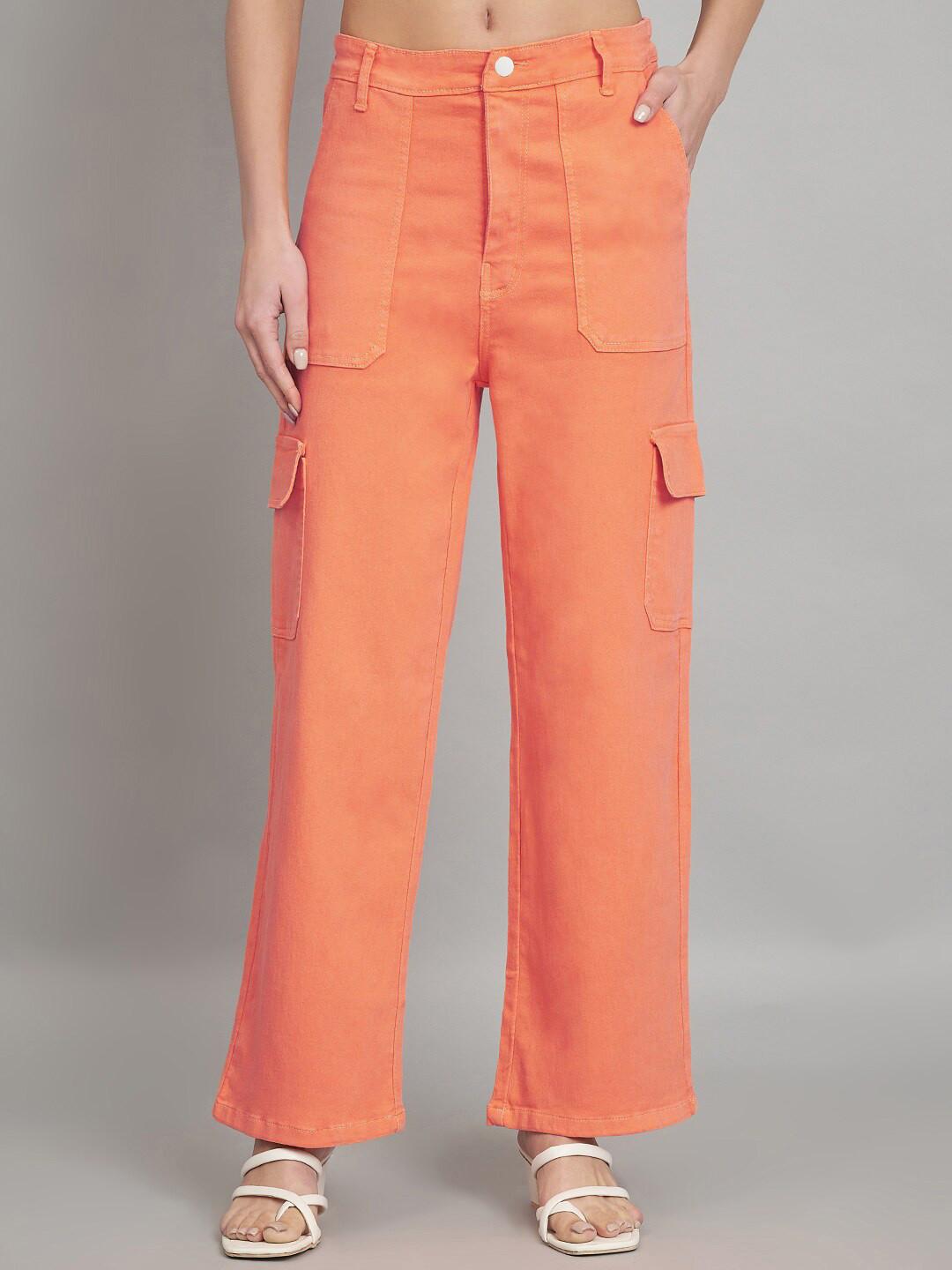 

BAESD Women Jean Relaxed Fit High-Rise Clean Look Cotton Jeans, Orange