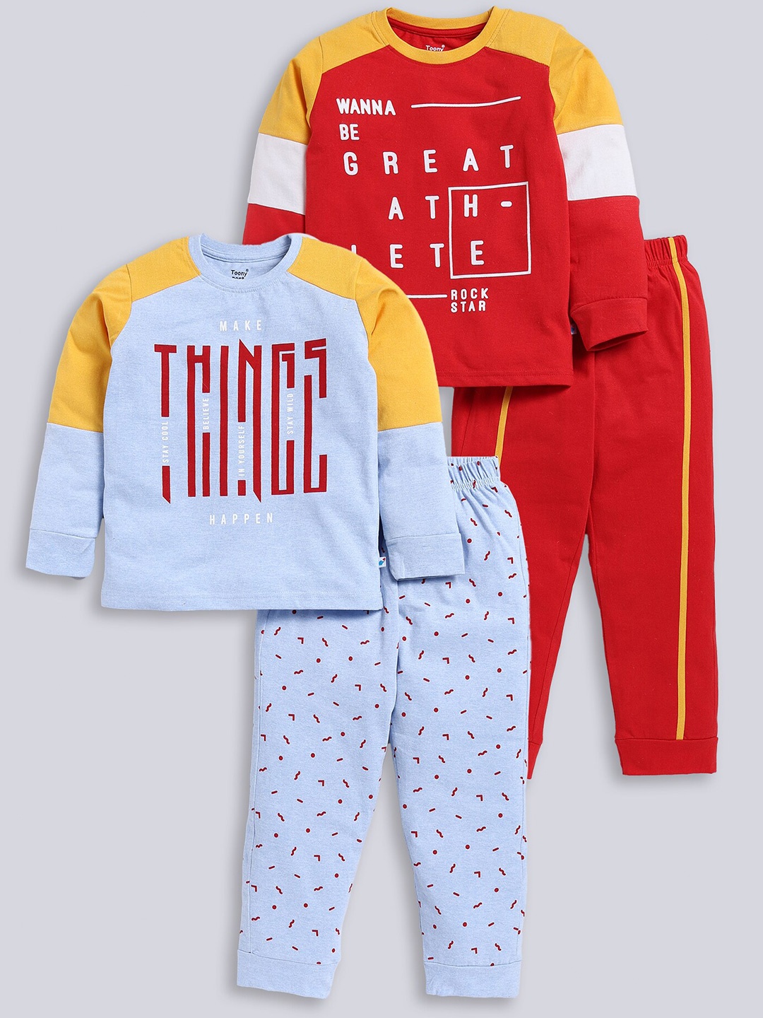 

Toonyport Kids Pack Of 2 Printed Pure Cotton T-shirt with Trousers, Red