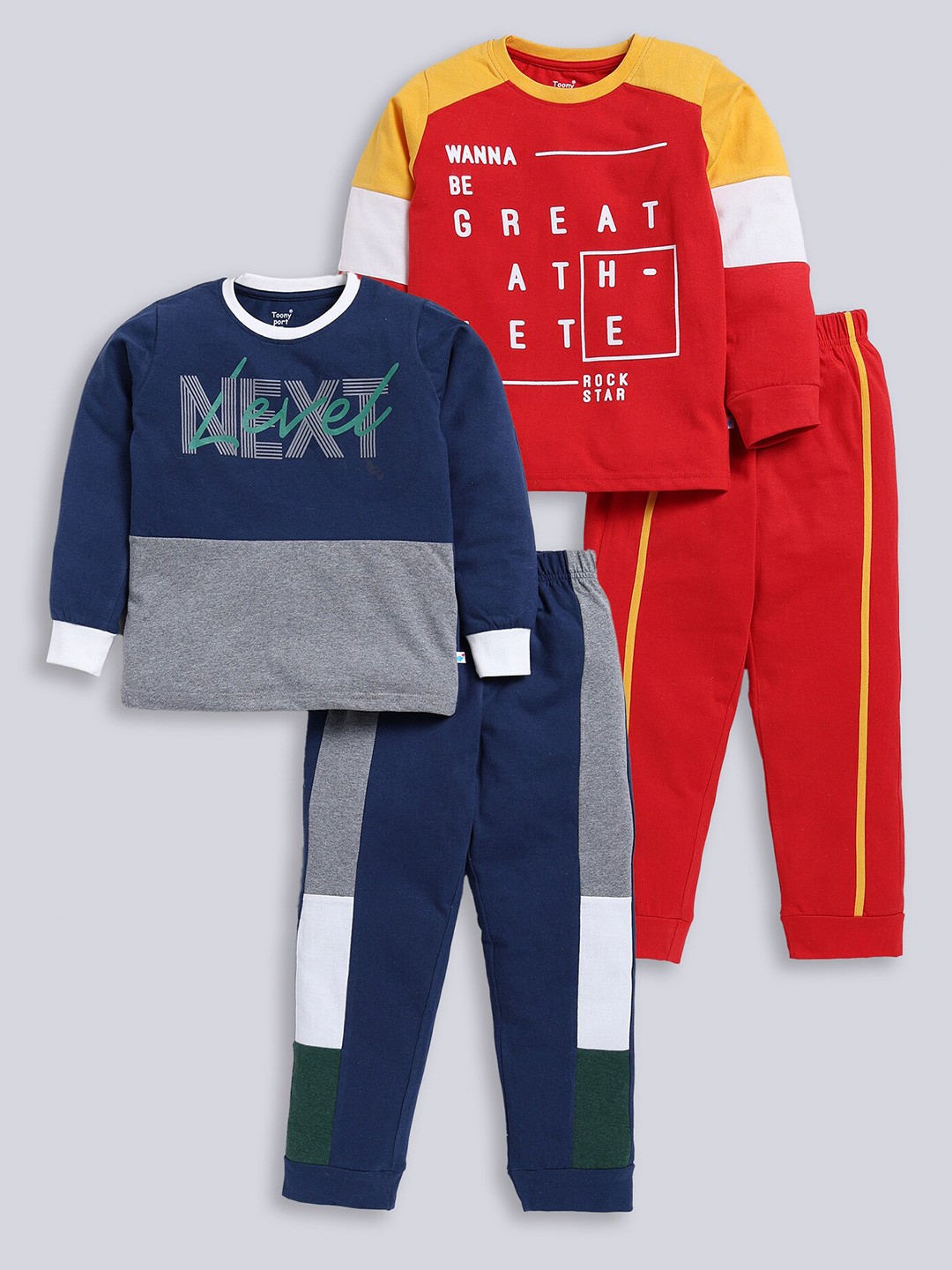 

Toonyport Kids Pack Of 2 Printed Pure Cotton T-shirt with Trousers, Red