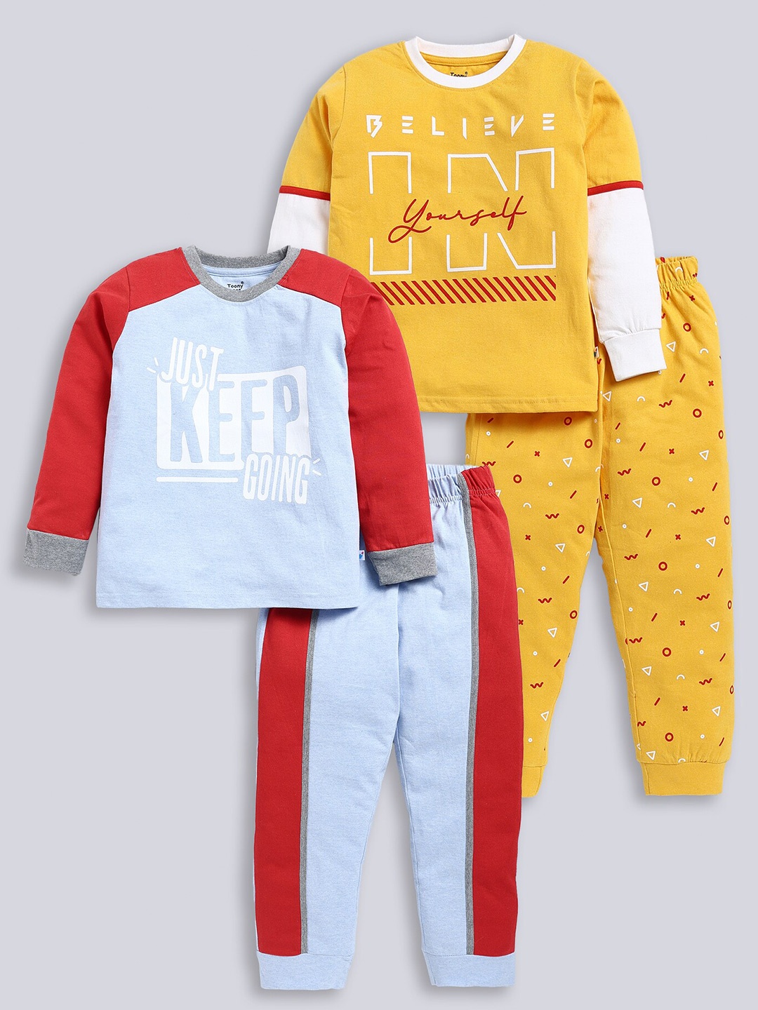 

Toonyport Kids Pack Of 2 Printed Pure Cotton T-shirt with Trousers, Blue