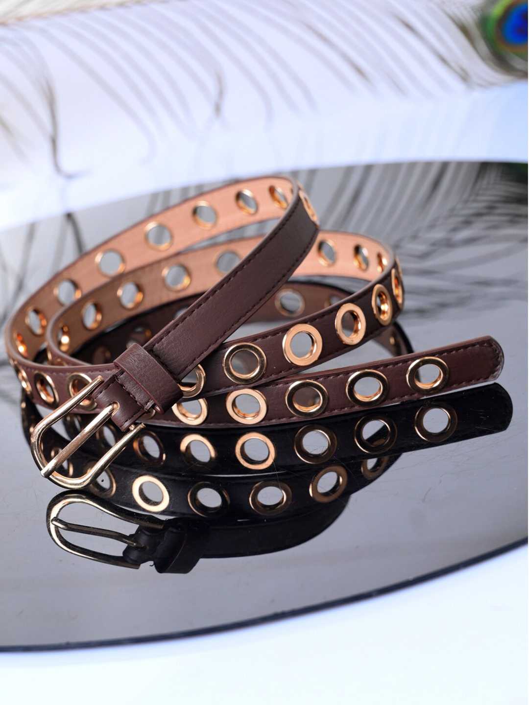 

DressBerry Brown Textured PU Belt