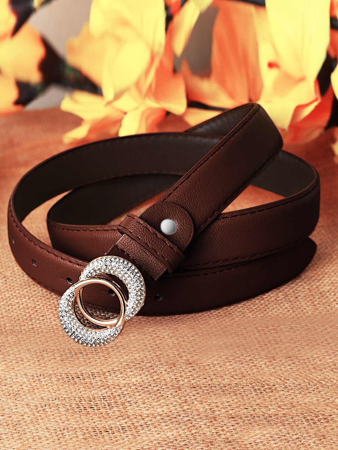 

DressBerry Women Push Pin Slim Belt, Brown