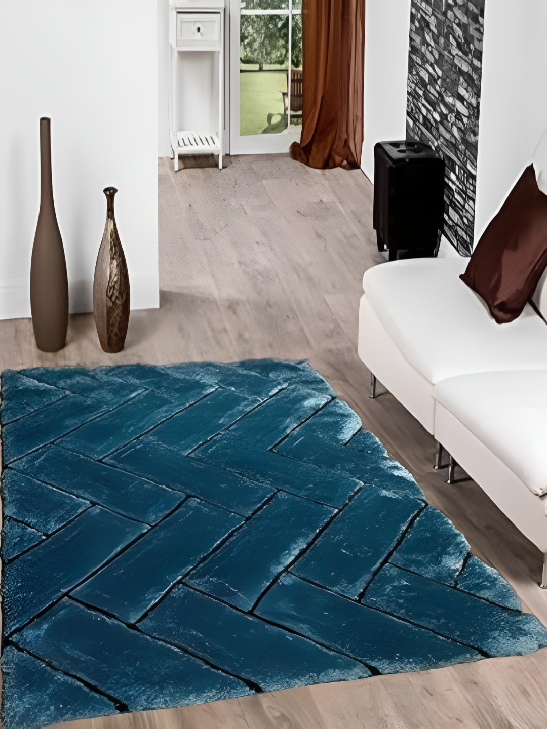 Shopgallery Teal Blue Geometric Anti-Skid Carpet