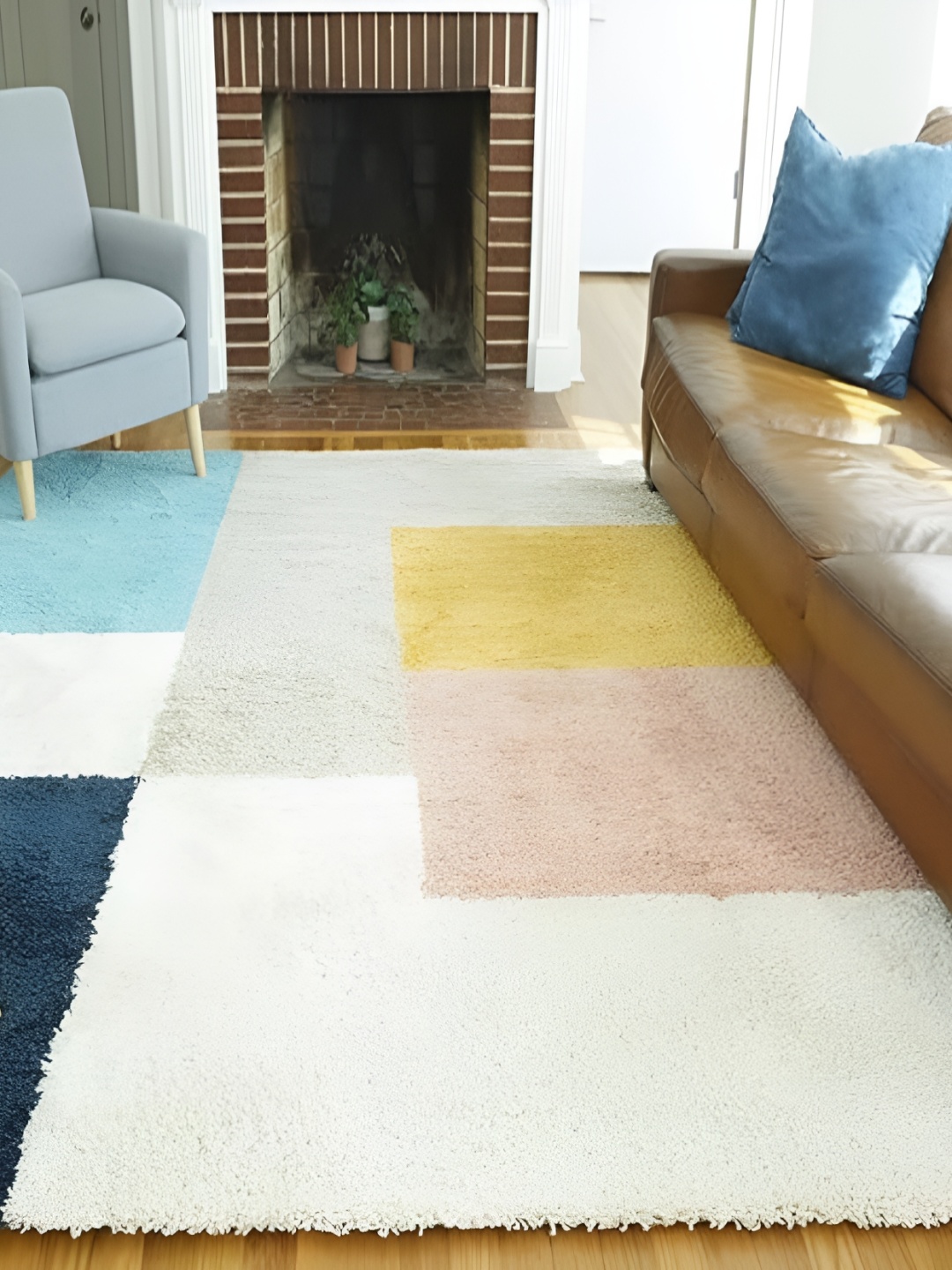 Shopgallery Mustard & White Geometric Anti-Skid Carpet