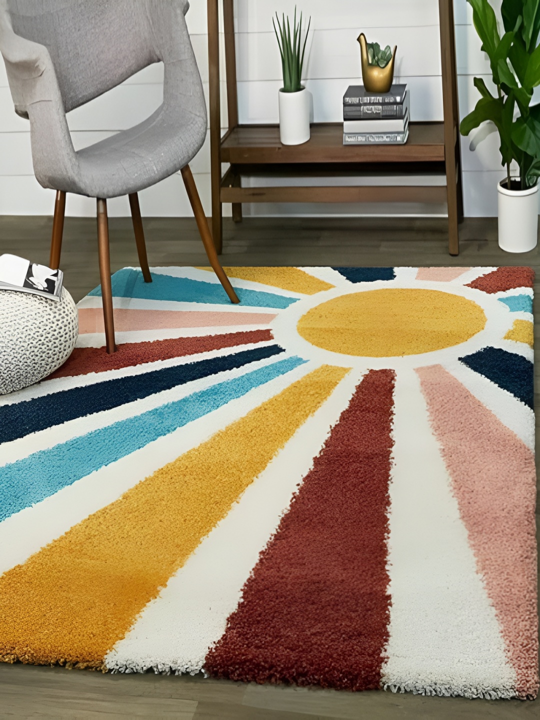 

Shopgallery White & Blue Geometric Anti-Skid Carpet