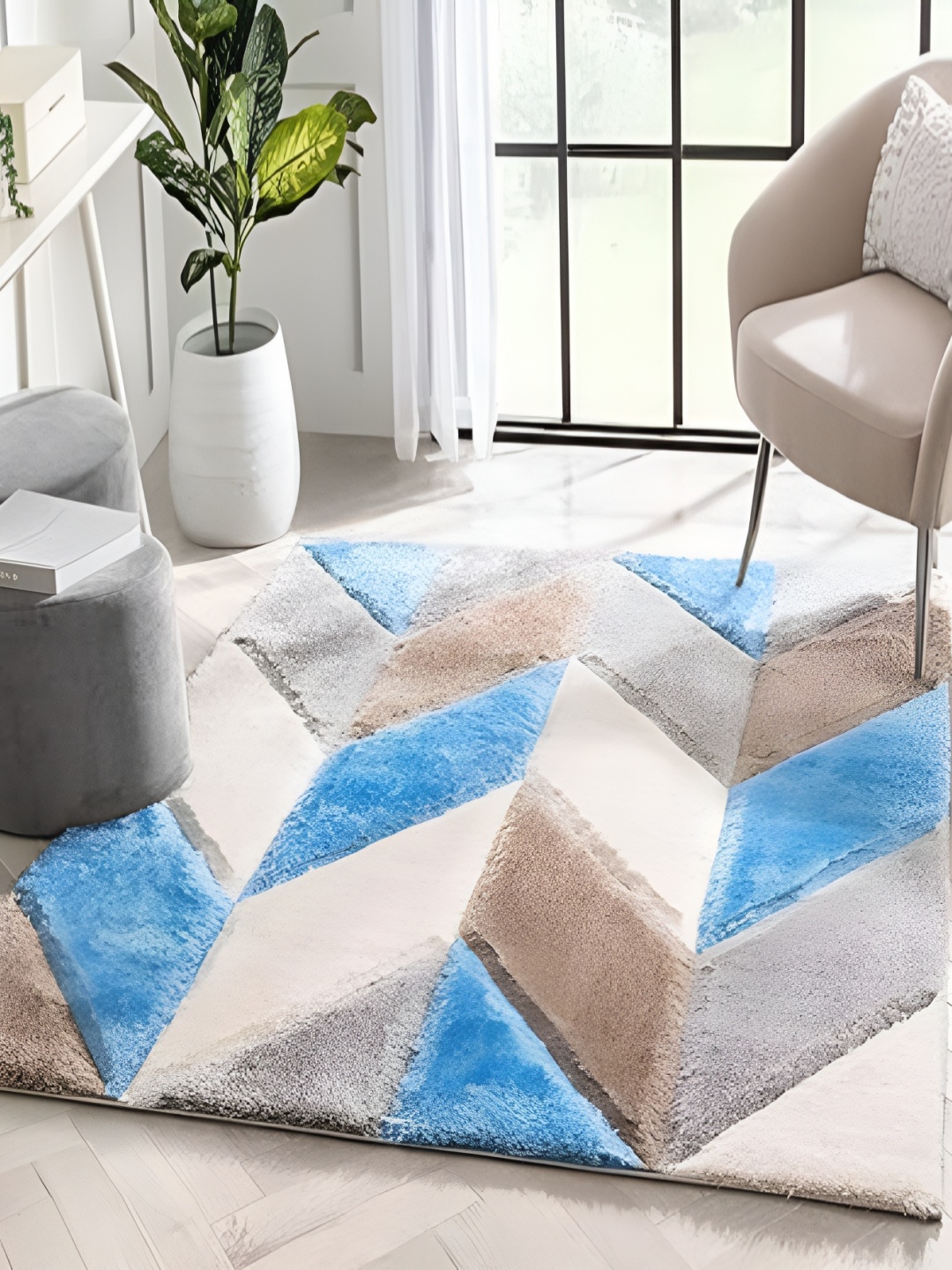 

Shopgallery Brown & Blue Geometric Anti-Skid Shaggy Carpet
