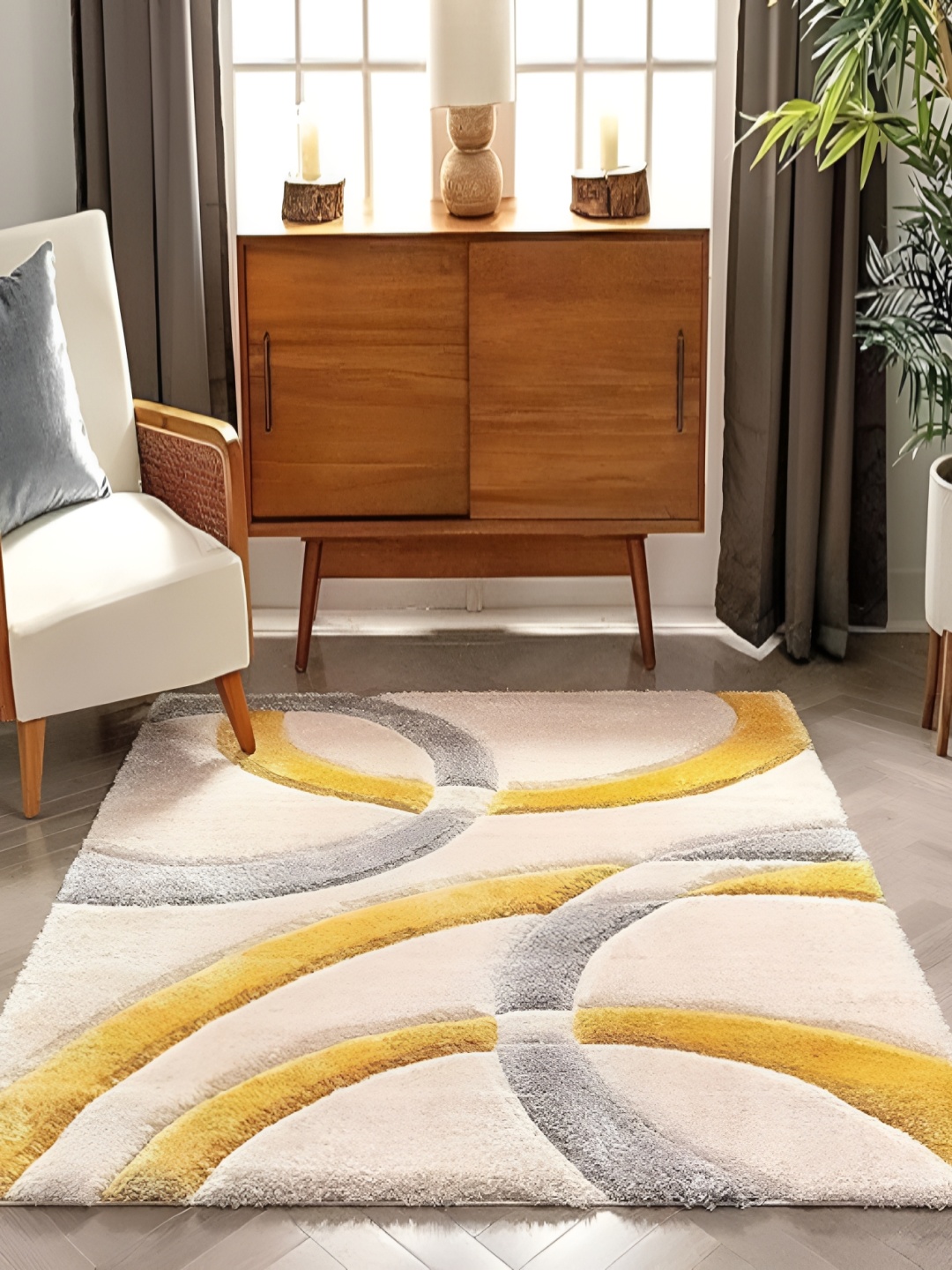 

Shopgallery Grey & Yellow Geometric Anti-Skid Shaggy Carpet