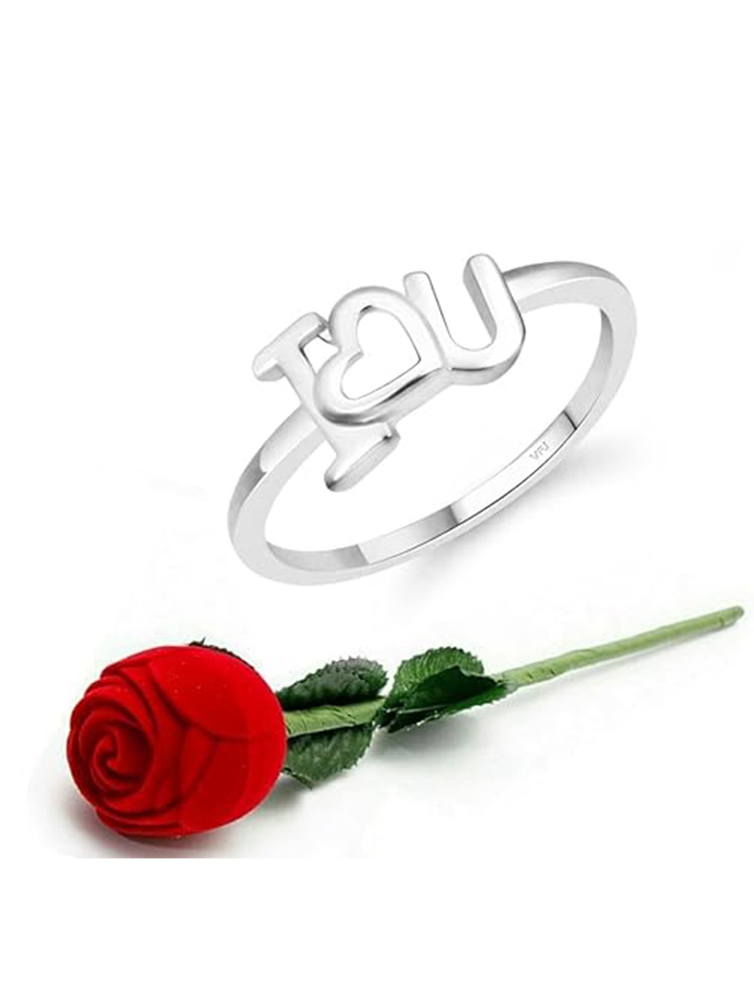 

Vighnaharta Rhodium-Plated I Love You Finger Ring With Rose Box, Silver