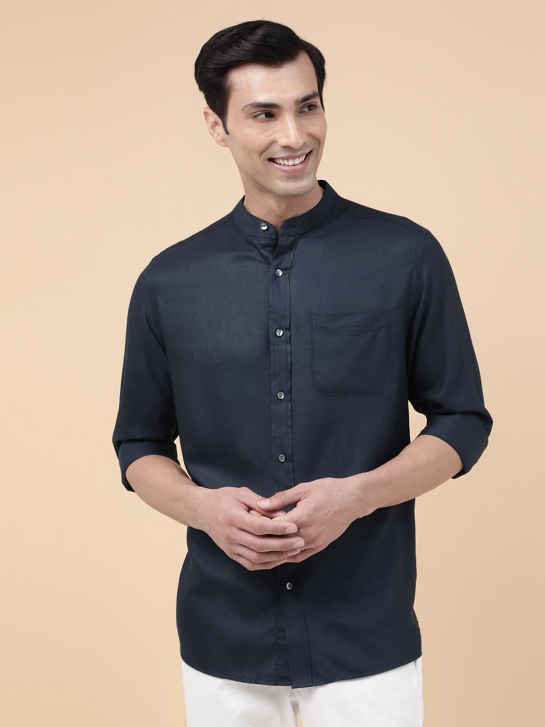 

Fabindia Mandarin Collar Shirt, Navy blue