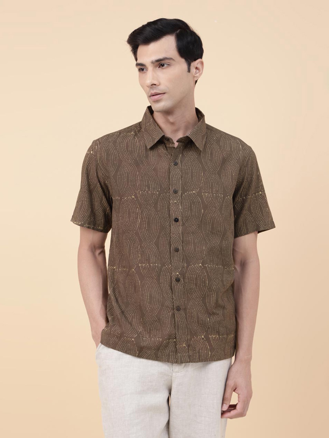 

Fabindia Block Printed Cotton Casual Shirt, Brown