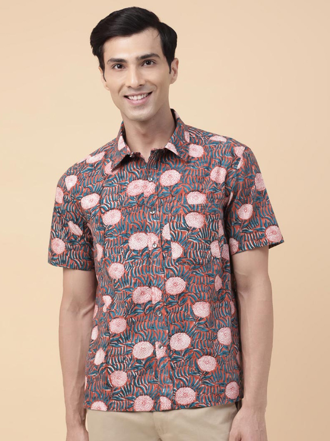 

Fabindia Floral Printed Cotton Casual Shirt, Brown