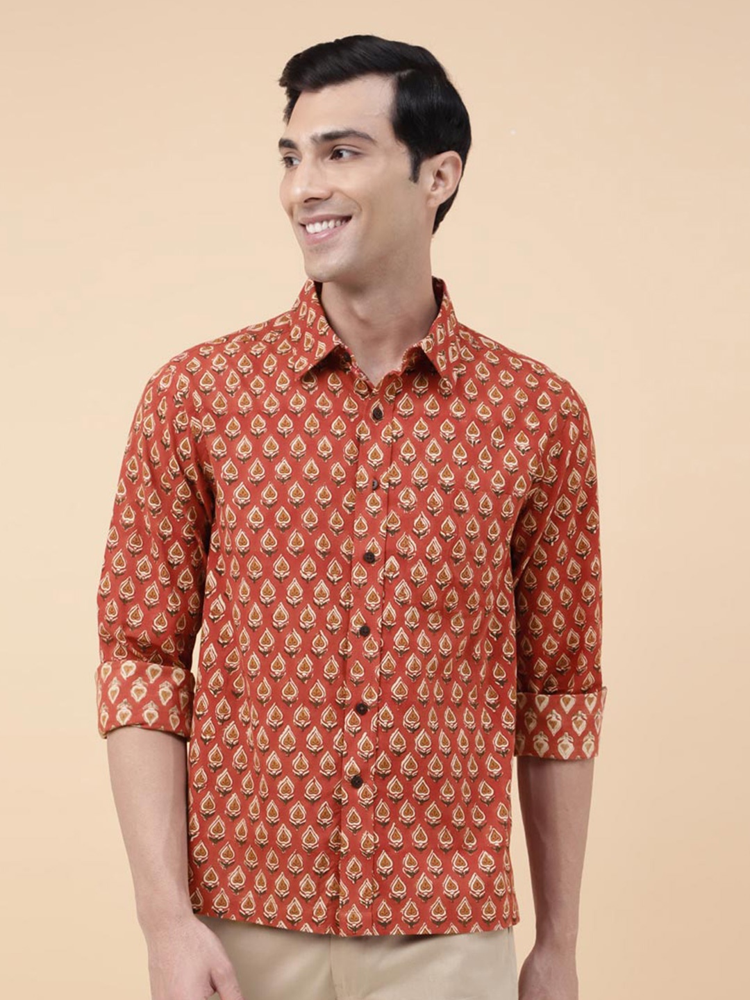 

Fabindia Bagru Printed Cotton Casual Shirt, Rust