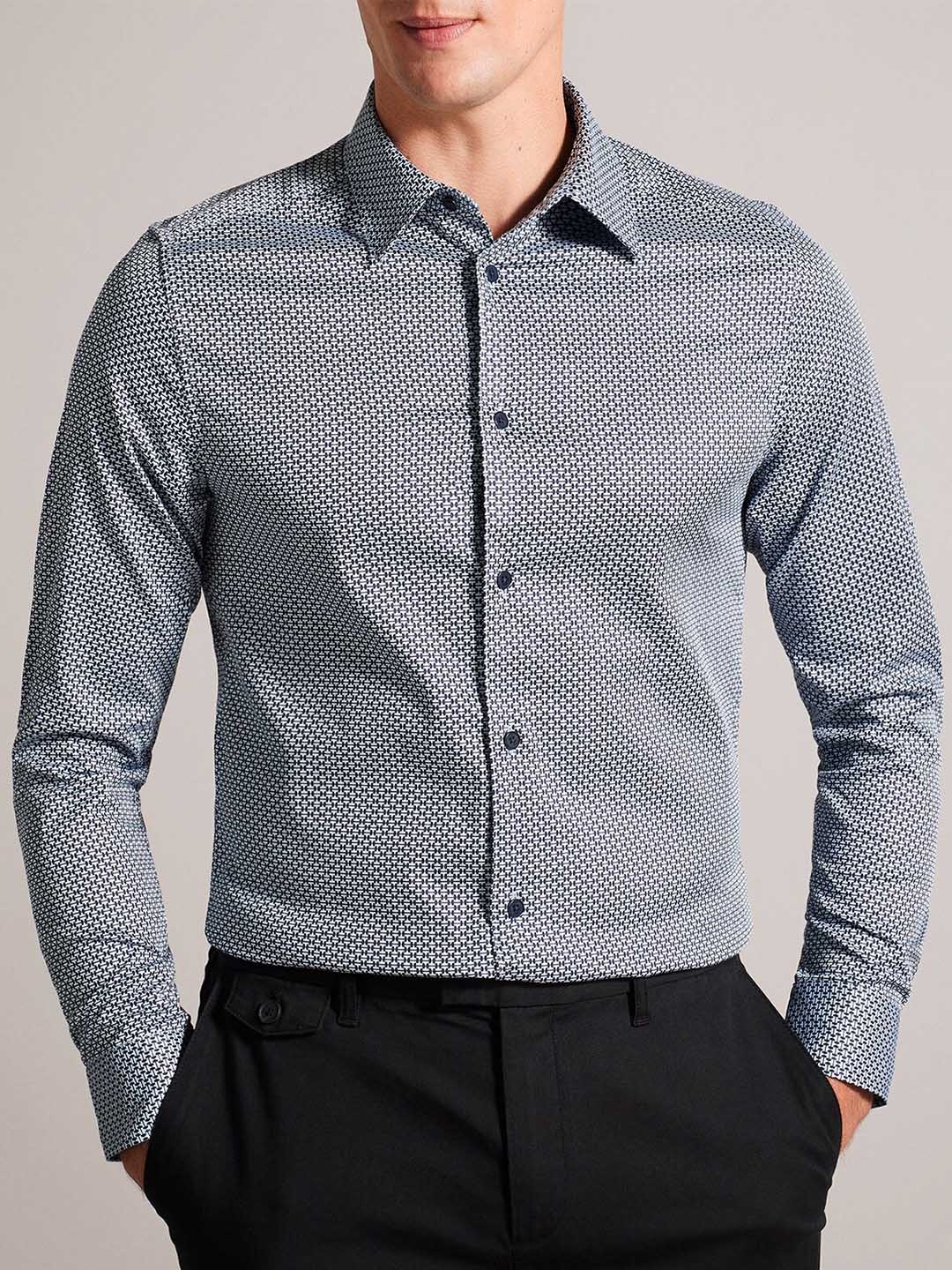 

Ted Baker Micro Ditsy Printed Cotton Casual Shirt, Navy blue