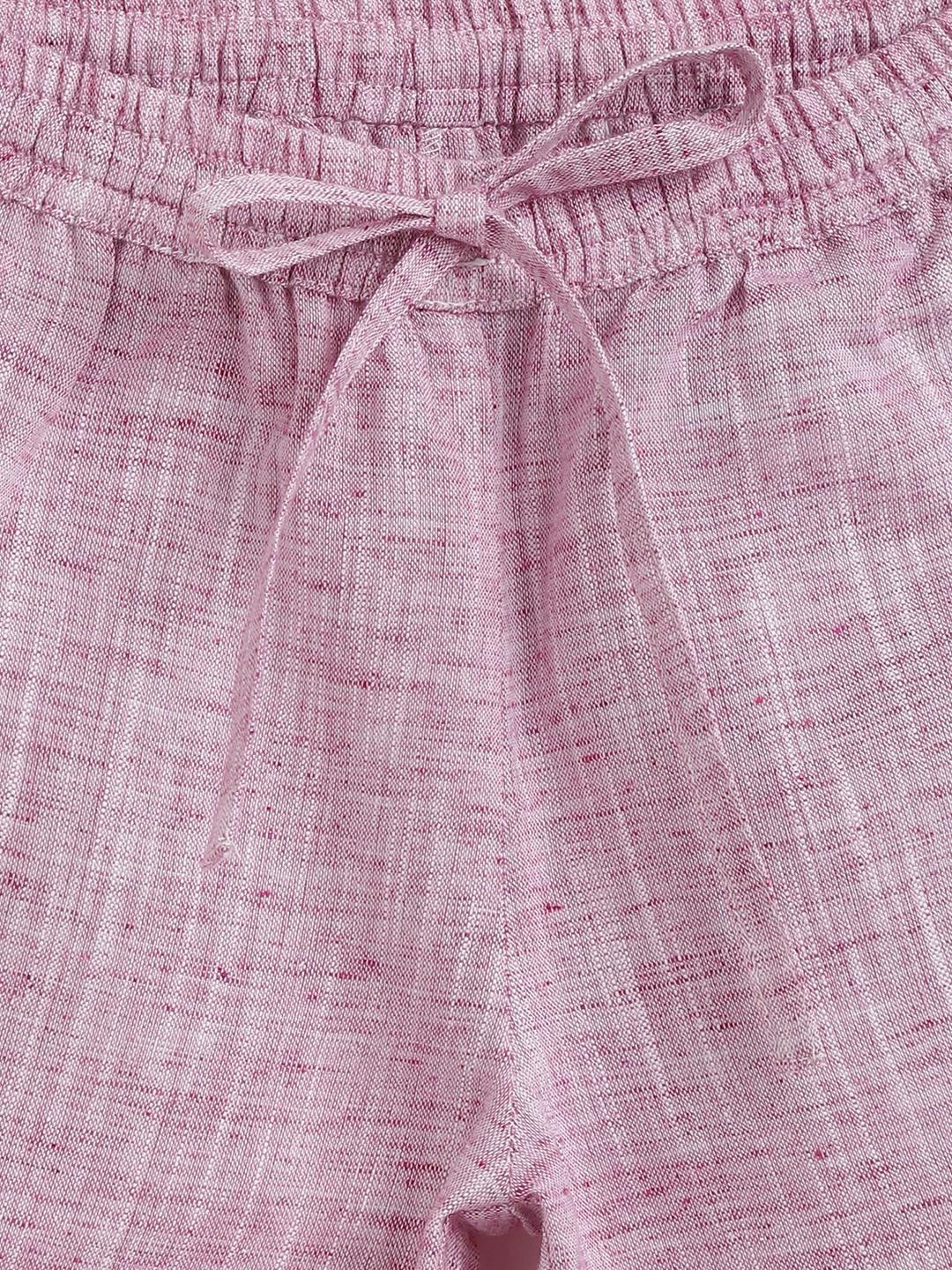 

charkhee Girls Flutter Sleeves Gathered Pure Cotton Top with Trousers, Pink