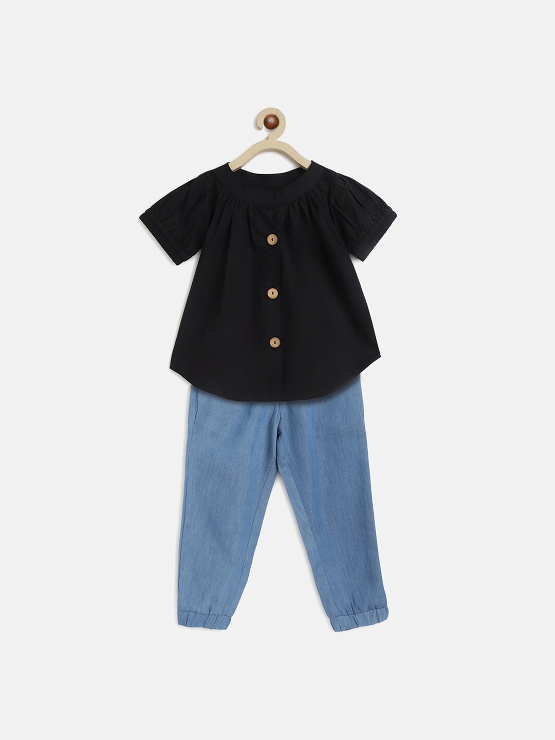 

charkhee Girls Pure Cotton Top With Trousers, Black