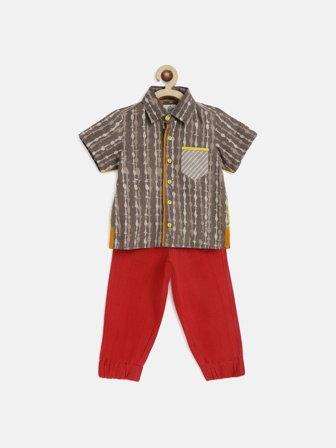 

charkhee Boys Printed Pure Cotton Shirt With Trousers, Grey