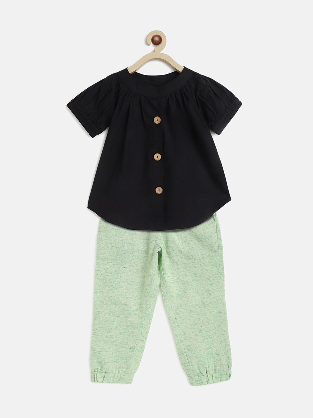 

charkhee Girls Extended Sleeve Pure Cotton Top with Trousers, Black
