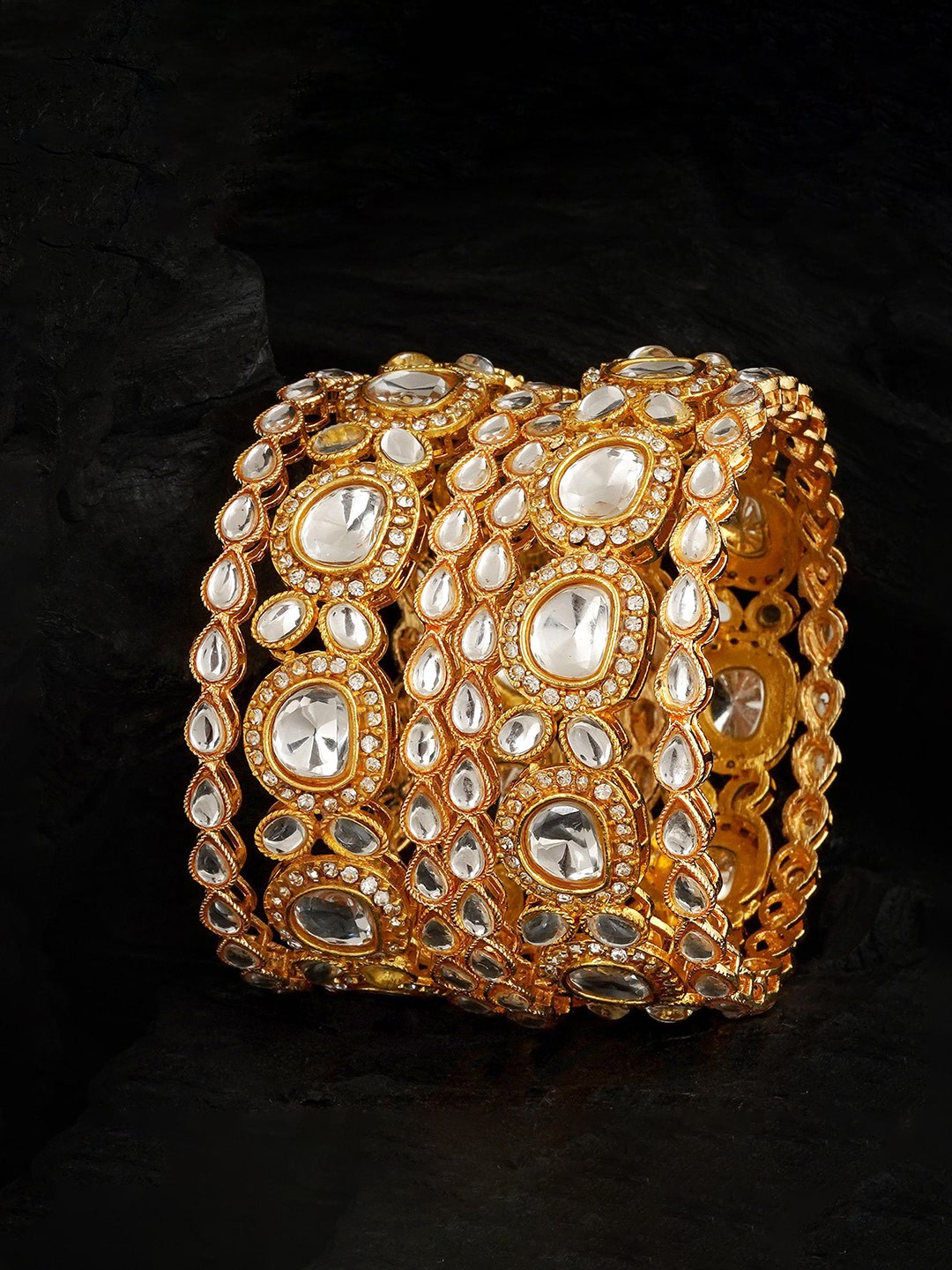 

MANSIYAORANGE Set Of 6 Gold-Plated AD & Kundan-Studded Bangles