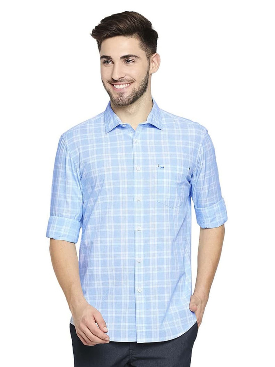 

Basics Slim Fit Tartan Checked Cotton Casual Shirt, Blue