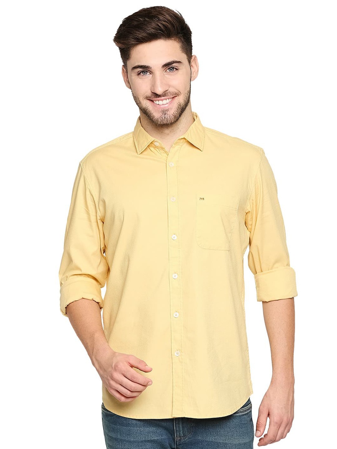 

Basics Slim Fit Cotton Casual Shirt, Yellow