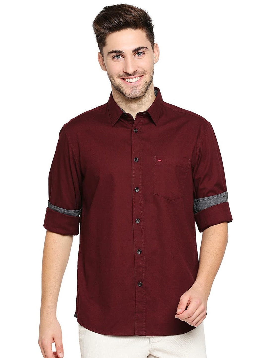 

Basics Slim Fit Cotton Casual Shirt, Maroon