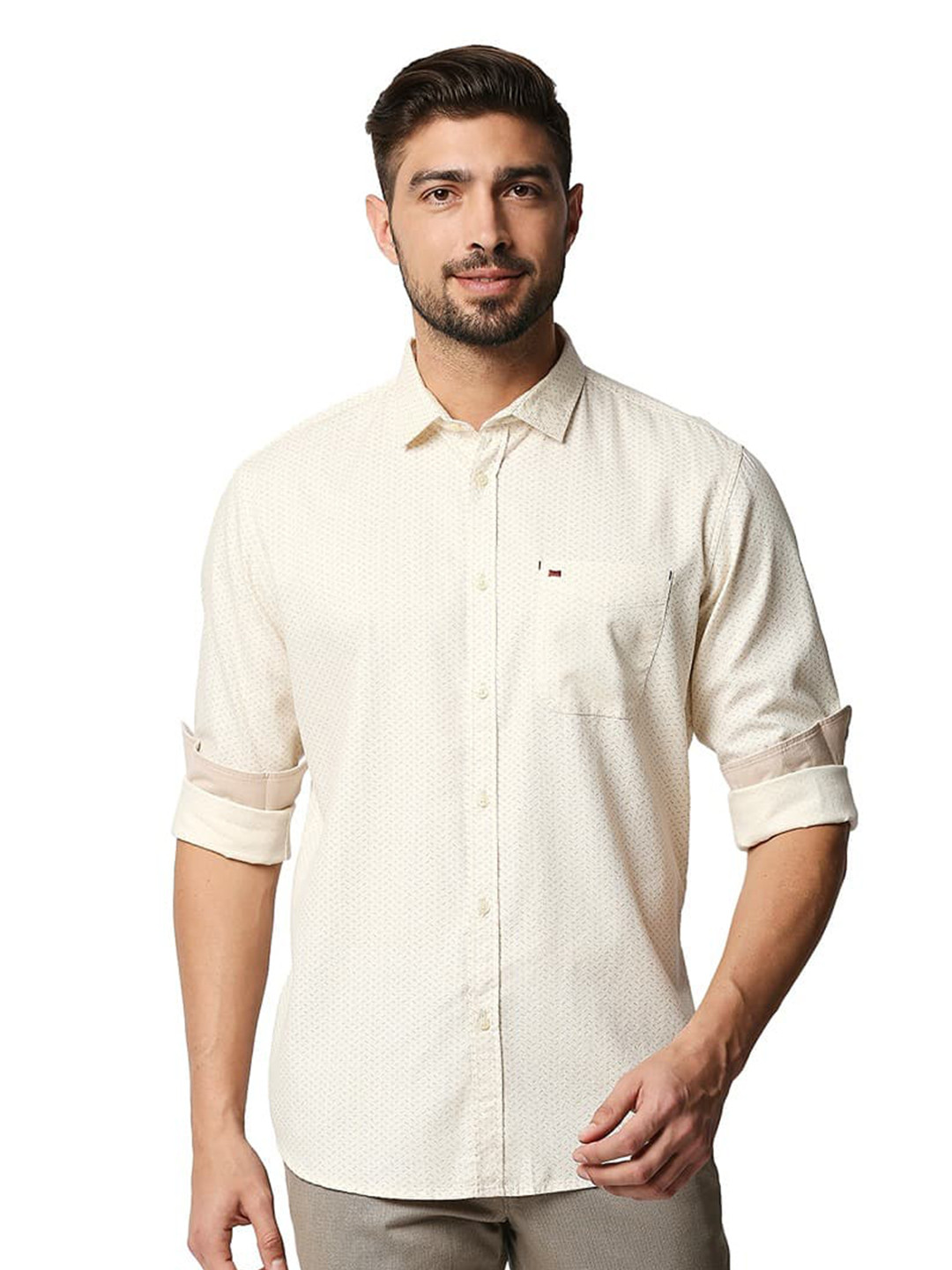 

Basics Spread Collar Cotton Slim Fit Opaque Casual Shirt, Yellow
