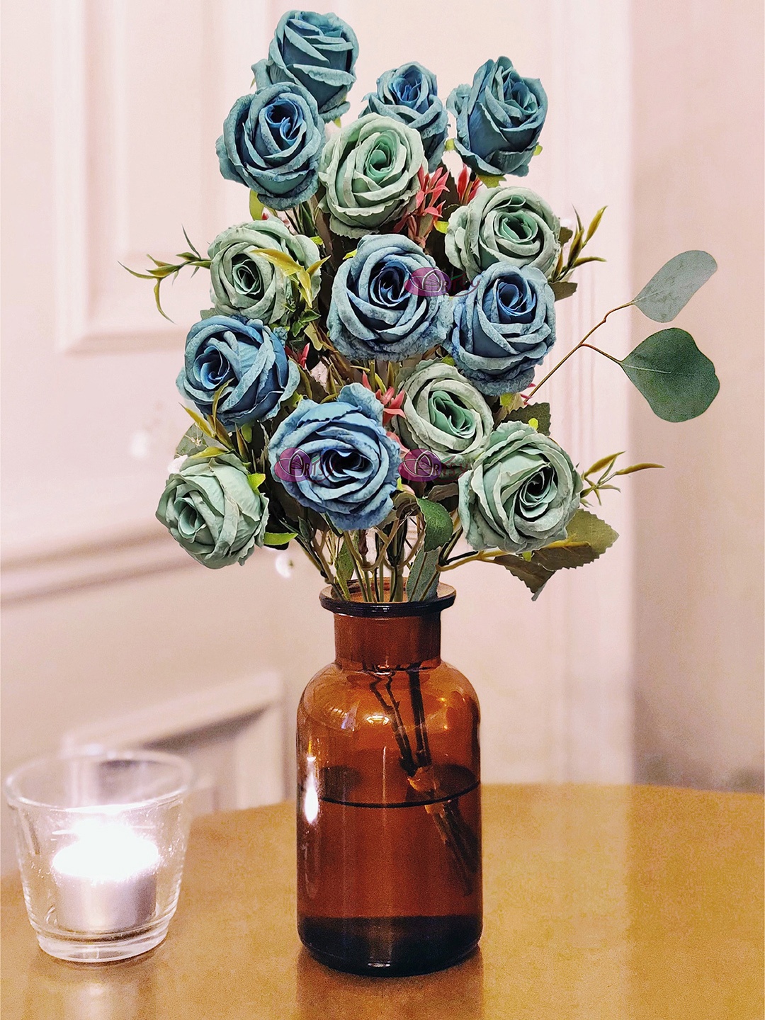

ARTSY Blue Green 2 Pieces Rose Artificial Flowers