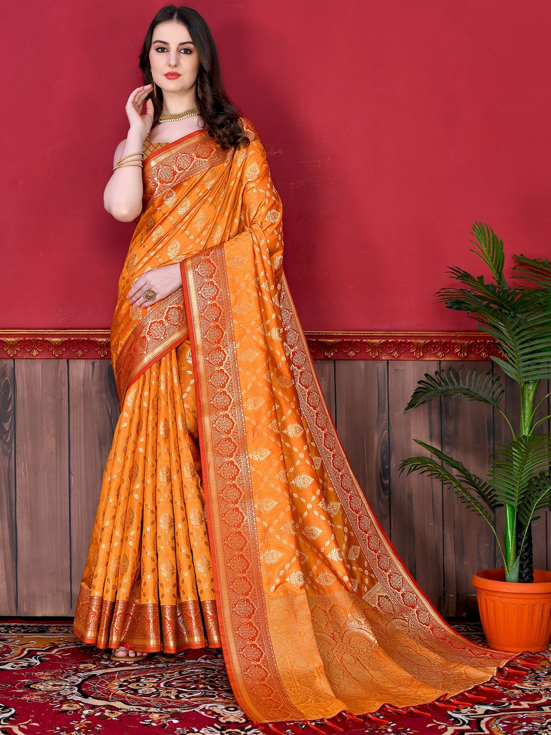 

PHEASANT Woven Design Zari Saree, Orange