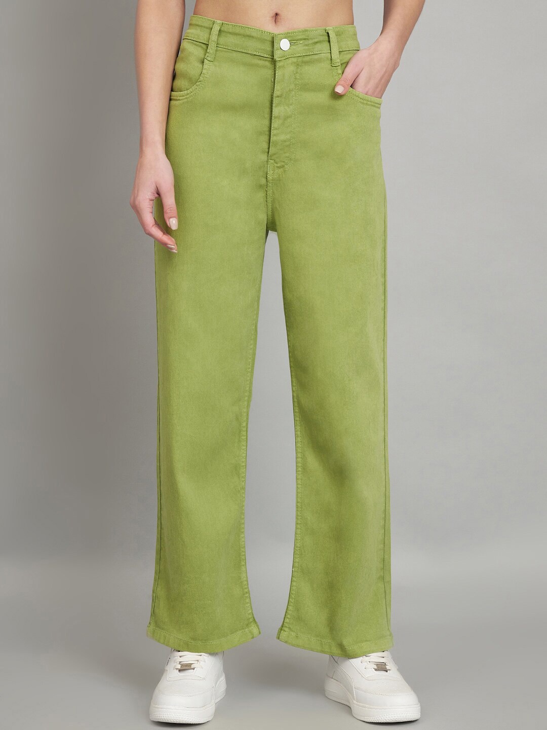 

BAESD Women Jean Relaxed Fit High-Rise Clean Look Cotton Jeans, Green