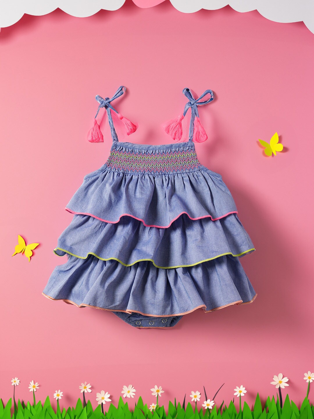 

Nauti Nati Girls Layered Pure Cotton Fit & Flare Dress, Blue