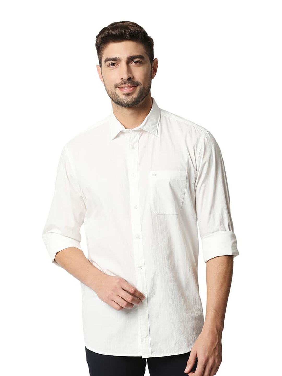 

Basics Spread Collar Slim Fit Opaque Casual Shirt, White