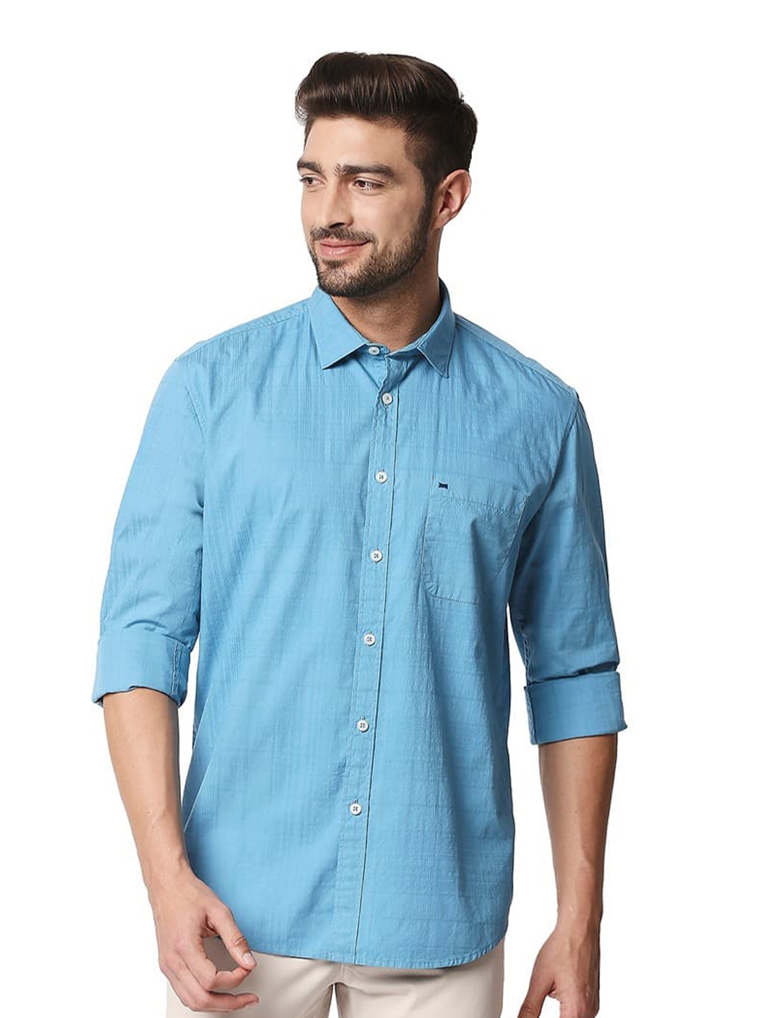 

Basics Slim Fit Opaque Cotton Casual Shirt, Blue