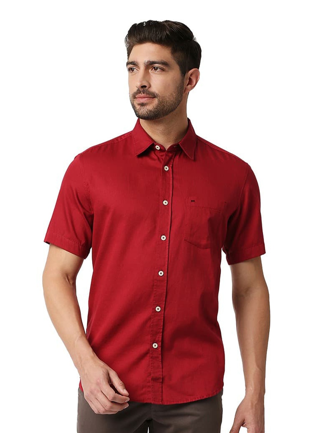 

Basics Slim Fit Cotton Casual Shirt, Red